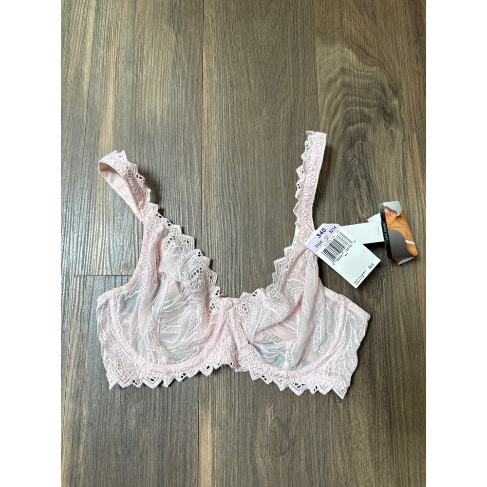 Bali Lace Desire Bra Womens 34D Silken Pink Underwire Sheer Floral Lace 3314